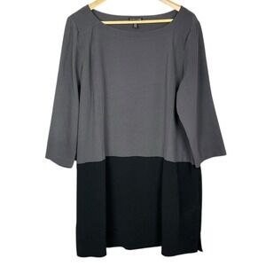 Eileen Fisher Colorblock Tencel Lagenlook Tunic Dress Size XL Minimalist Artsy